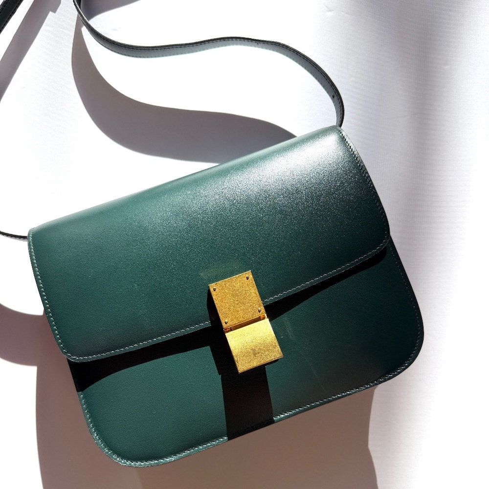 Celine Box Calfskin Amazon Green Classic Medium Crossbody Flap Bag